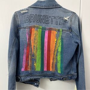 Judith March “Brunette” Distressed Rainbow Jean Jacket Small